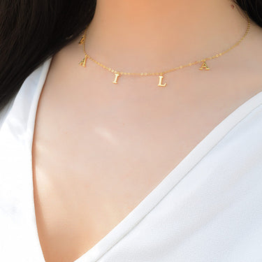 Jewellery, Chain Necklace, 18k Gold Plated Necklace, 18k Pure Gold, Necklace, Silver 925 Necklace, Short Necklace, Handmade, Customisable Necklace, Letters Necklace, Arabic Alphabet Necklace, Latin Alphabet Necklace, Separated Letters Necklace