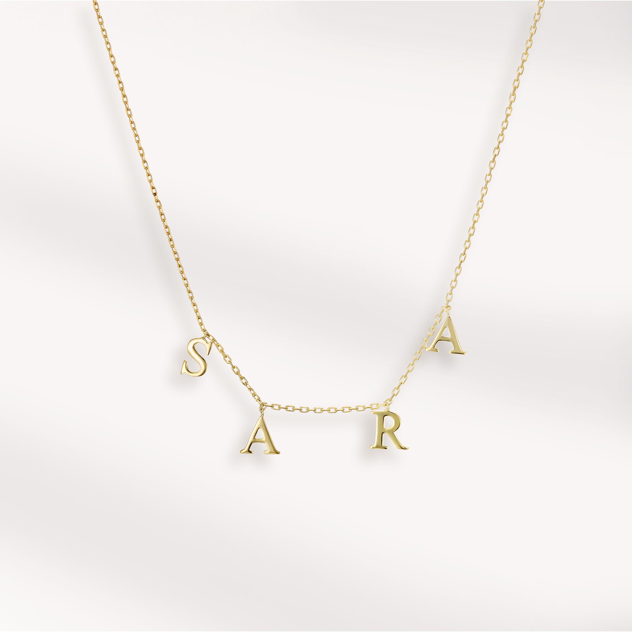 Jewellery, Chain Necklace, 18k Gold Plated Necklace, 18k Pure Gold, Necklace, Silver 925 Necklace, Short Necklace, Handmade, Customisable Necklace, Letters Necklace, Arabic Alphabet Necklace, Latin Alphabet Necklace, Separated Letters Necklace