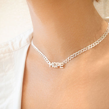 cuban mesh necklace in sterling silver customizable with any word in any language, silver jewelry