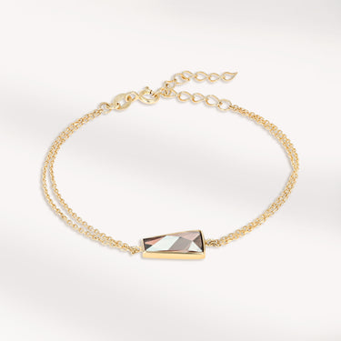 sterling silver double chain bracelet adorned with a beautiful golden crystal in trapeze shape,  silver jewelry